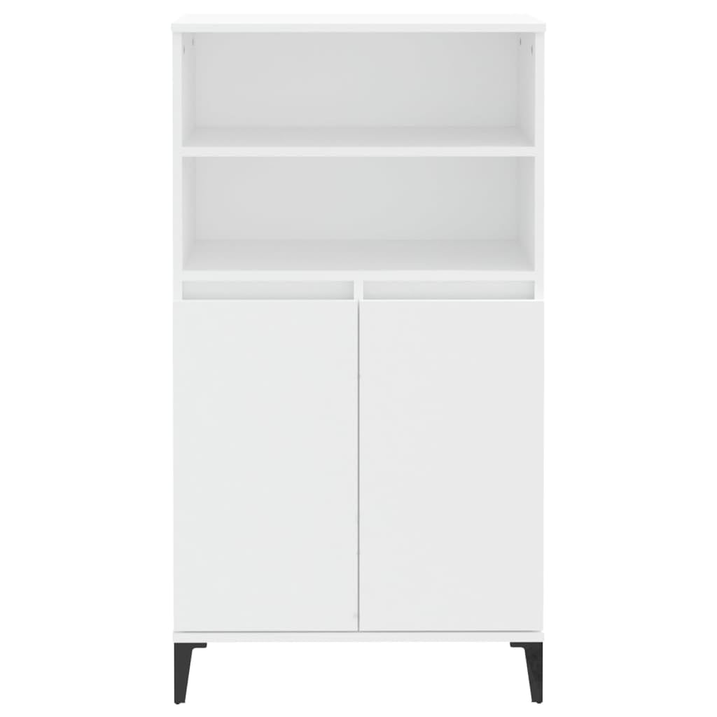 Armadietto alto, bianco, 60 x 36 x 110 cm, in legno con piedini in metallo, per soggiorno, corridoio, sala da pranzo, robusta cassettiera con ante, ripiani, ideale per armadi da soggiorno