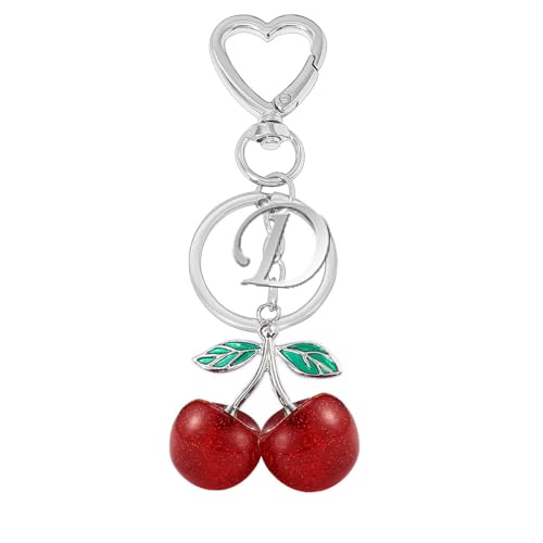 Heart-Shaped Keychain with Initial A-Z and Cherry Charm Bag Charms for Women,Car Accessories