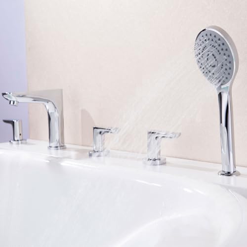 Robinet de Baignoire à 5 Trous Noir en Laiton avec Douchette - 4