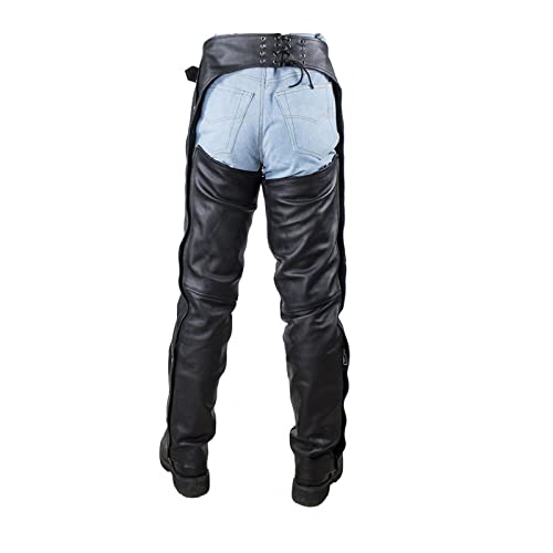 Motorcycle Leather Chaps For Men, Biker Riding Cowboy Chaps, Black Multi-Pocket Split Soft Leather Pants W/Zipout Liner #TOP3