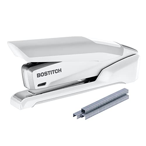 Image of PaperPro inPOWER+28 Executive Stapler - 3 in 1 Stapler - One Finger, No Effort, Spring Powered Stapler, White /Gray (1180)