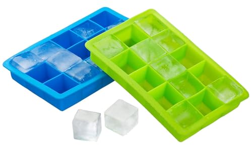 Image of Ice Cube Tray Flexible Silicone Create Square Ice Cube Mold Makes Whiskey Ice Ball Maker 15 Section Ice Cube Trays - Multicolor. (1 pcs)