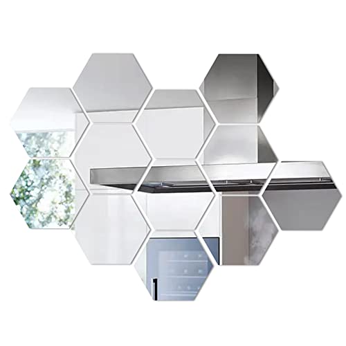 milaosk 12 Pcs Acrylique Miroir Hexagonal Muraux, Miroir Stickers Mural DIY Art Miroir Mural Autocollant Stickers Miroir Adhésif pour Stickers Muraux Salon, Decoration Interieur Maison Cover
