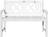 Garden Pleasure Landhausbank Lübeck, 2-Sitzer Gartenbank, weiß Washed, Länge 120 cm, Parkbank aus Eukalyptus, Holzbank für Balkon, Terrasse,...