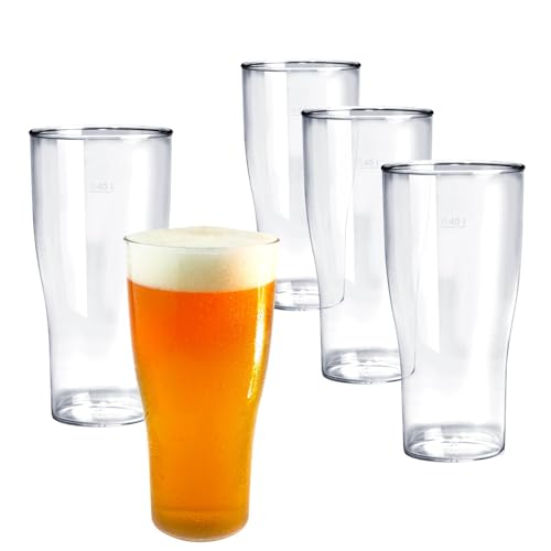 DoimoFlair Bicchiere da birra in plastica, 40 cl. boccale riutilizzabile, boccale da birra in materiale plastico, trasparente, infrangibile, lavabile in lavastoviglie set 5 pezzi.