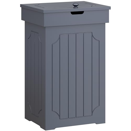 Comparison: Best Kitchen Trash Can For Dogs 6 Function Home Trash Can Cabinet, 13 Gallon Kitchen Garbage Can, Wooden Recycling Trash Bin, Freestanding Dog Proof Trash Can, Farmhouse Trash Cabinet with Lid for Home Kitchen Bedroom, Grey
