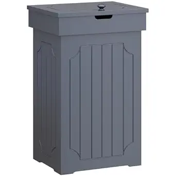 Function Home 13 Gallon Kitchen Trash Can Cabinet, Farmhouse Wood Recycling Bin, Dog Proof, Grey