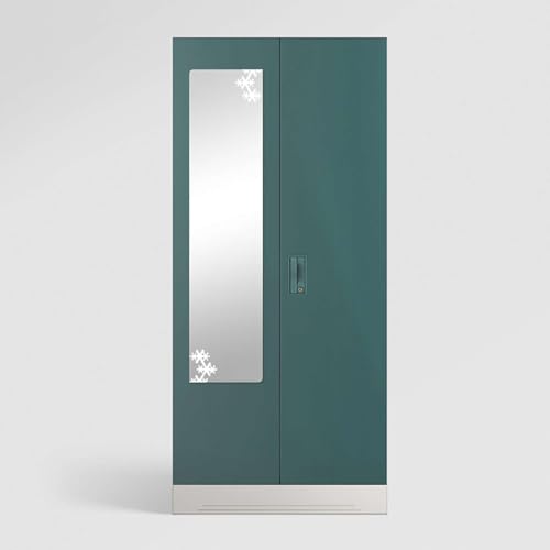 Image of Interio by Godrej Almirah Slimline 2-Door Steel Almirah, Cupboard for Clothes (Textured Sea Pine), 1-Year Warranty, 4 Shelves, 1 Drawer, 1 Locker, Star Design Mirror