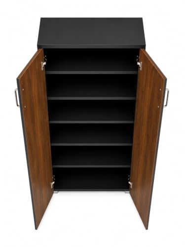 Image of Fusion 2 Door Shoe Cabinet | Engineered Wood | Two-Tone Design | Tall Space-Saving Cabinet, and Curved Handles | Extra Thick Table Top - Fits Up to 30 Pairs (DIY Assembly) (Wenge)