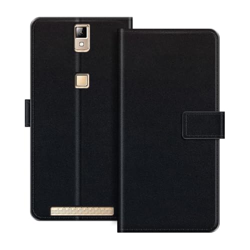ESACMOT Leder-Wallet-Hülle Kompatibel mit Elephone P8000 Klapphülle mit Kartenfach & Ständer, Magnetverschluss, Stoßfeste Folio-Hülle im bunten Stil (Schwarz)