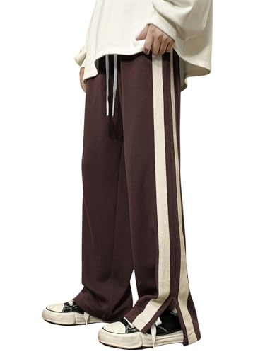 Image of GRECIILOOKS Men Casual Trouser | Men's Wide Leg Track Pants with Contrast Side Panel | Relaxed Drawstring Fit Streetwear Trousers | Loose Fit Joggers for Man