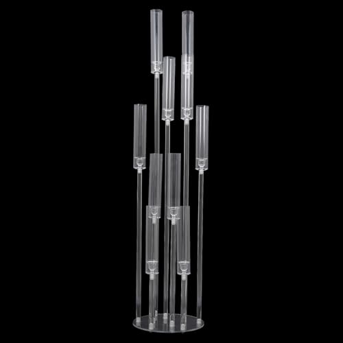 2 Pcs 10 Arm Acrylic Candelabra, Clear Acrylic Candelabra Table Centerpiece for Wedding, Party, Dining Table, Fit 0.87inch Electronic Candle