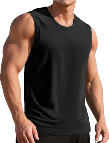Weardear Herren Tank Tops Leicht Achselshirt Ärmellos Muskelshirt Schnelltrocknendes Tanktop Gym Sport Laufshirt Schwarz L