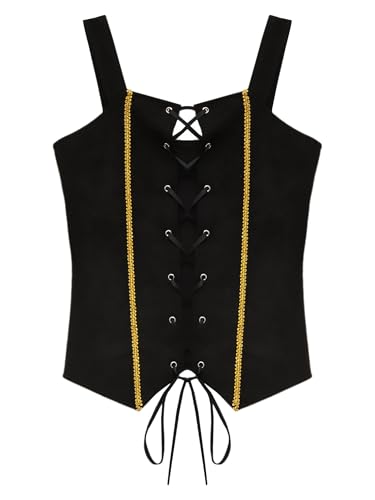 Choomomo Girls Sleeveless Lace-Up Pirate Vest Kids Medieval Vintage Victorian Gothic Dressy Waistcoat3