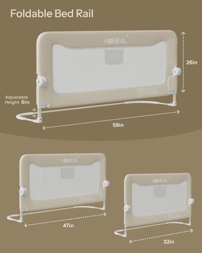 HOMEAL 59in Bed Rail for Toddlers Guard Rail for King Size Bed Bed Rail with U-Shape Base, Beige