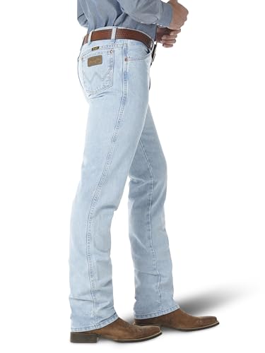 Wrangler Men's Cowboy Cut Slim Fit Jean, Gold Buckle Bleach, 34W x 34L