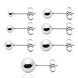 7 Pairs Stainless Steel Ball Stud Earrings for Women Men, Hypoallergenic Silver Tone High Polished Round Plain Ear Studs Set, Small Cartilage Helix Tragus Sleepers Piercing Jewellery (Size 2mm-8mm)