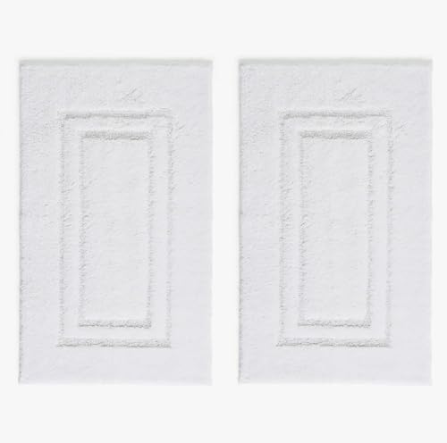 Image of TEXTILESY 2 Piece 100% Cotton Bath Mats Luxury Terry Towelling 1000-GSM Soft Towel Mat - Shower Floor Mat - Reusable Bath Mat Set 50 x 70 cm (White)