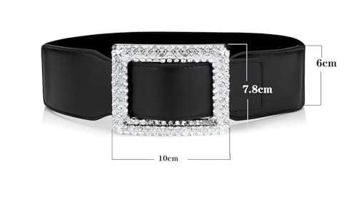 Belts for Women with Big Rhinestone Square Buckle -Wide Elastic Waist Dressy Strentch Waistbands Belt4