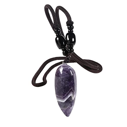 TUMBEELLUWA Stone Pendant Necklace Amulet Reiki Healing Crystal Point with Nylon Cord Handmade Jewelry for Women,Amethyst