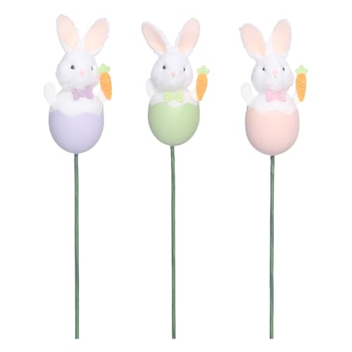 DECOMELODY 3 Piezas Decoración Pascua Conejito y Huevo Artificiales Rama Adorno Primavera Reutilizable para Fiesta y Centro de Mesa DIY