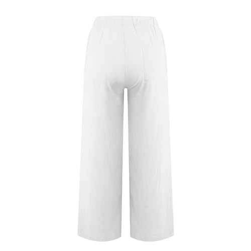 fanmpghleoo Womens Linen Pants Summer Wide Leg Pants Casual Loose Drawstring High Waisted Palazzo Pants Trousers with Pockets3