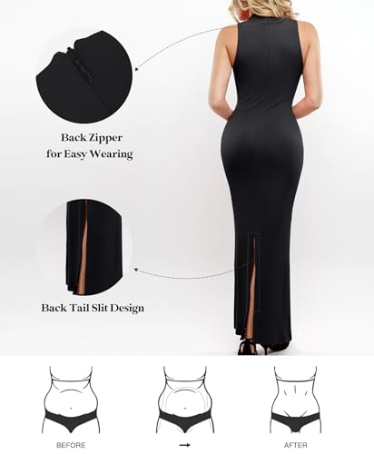 Popilush Mock Neck Sleeveless Shapewear Maxi Dresses for Women - image 4