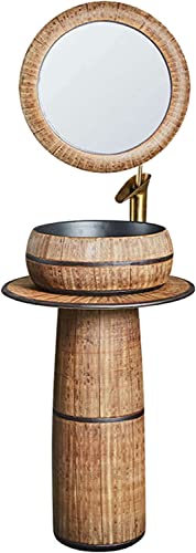 Vanity Unit with Basin,Bathroom Basin Sink with Full Pedestal, Pedestal Sink, Rounded Basin Pedestal Sink Ceramic Material Freestanding Bathroom Sink Pedestal washbasin for Indoor