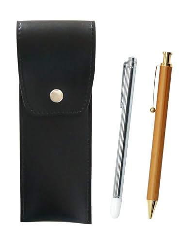 丸ボタン式日本製ペンケース黒 金属製指示棒と竹柄シャープペンセット BRSB-701S-FB300CS
