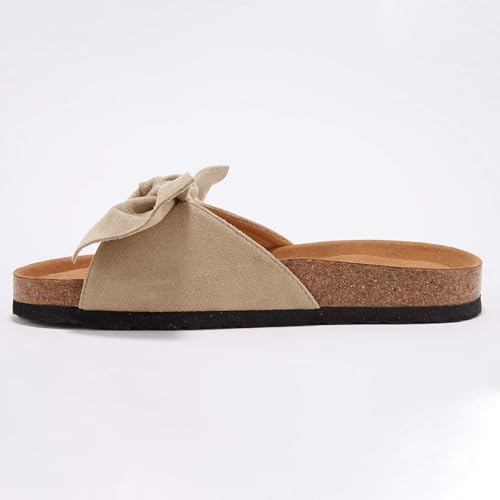 Image of FISACE Womens Bow Flat Sandals Flip Flops Slide Sandals Summer Beach Shoes