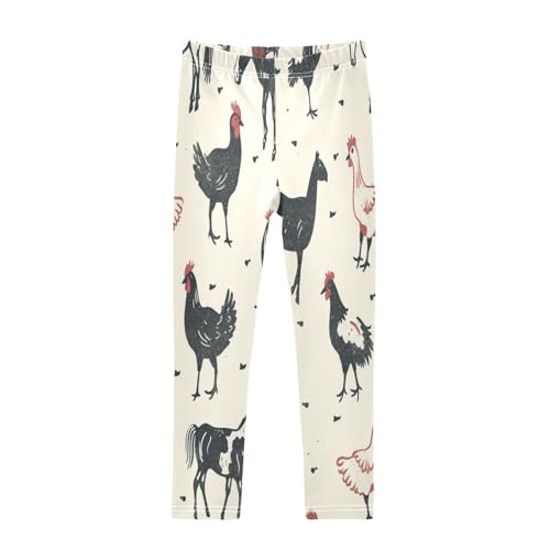 Toddler Girls Leggings Printed Yoga Pants Leggings Black Red Chicken for Kids