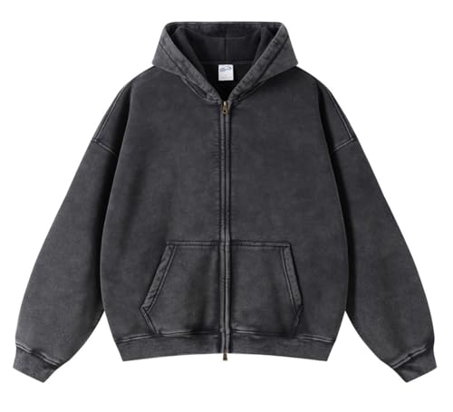 DXSHCV Oversize Men's Vintage Hoodie Zip Up Long Sleeve