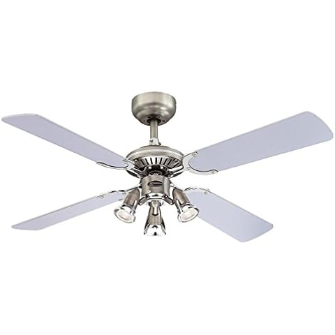 105 cm Deckenventilator Princess Euro 72112 mit drei Strahlern und vier Flügeln, Ausführung in dunklem Zinn/Chrom Cover