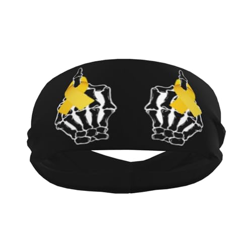 Skeleton Hand Fuck Childhood Cancer Awareness Adjustable Sports Headband Moisture Wicking Sweatband for Running Workout2