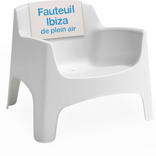 Tomaino - Fauteuil d'extérieur Ibiza XL en Plastique - Chaise de Jardin Empilable - 79 x 74 x 70 h cm - Blanc