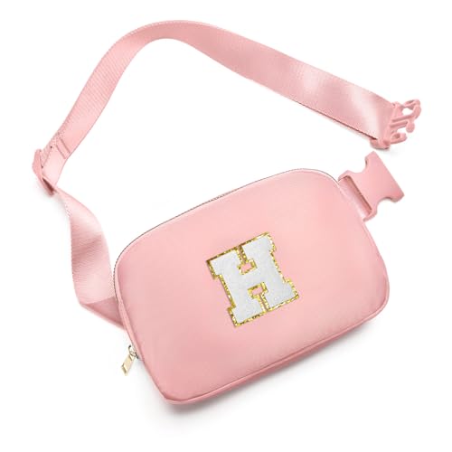 Gitus Birthday Gifts for 8 9 10 11 12 13 Year Old Girls Personalized Fanny Pack Crossbody Bags with Initial Letter Patch Belt Bag for Teen Girls Cute Trendy Stuff Travel Essentials (LightPink-H)