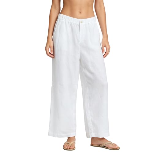 Amazhiyu Women's 100% Linen Wide Leg Pants Elastic White, Large — Amazon listing image