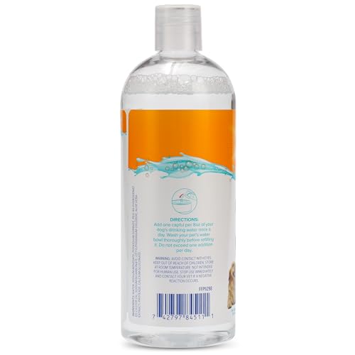 Arm & Hammer Dog Dental Water Additive Breath Freshener, Odorless Flavorless Oral Care Solution for Plaque and Tartar Control, Daily No Brush Dental Support for Dogs, 16 Fl Oz