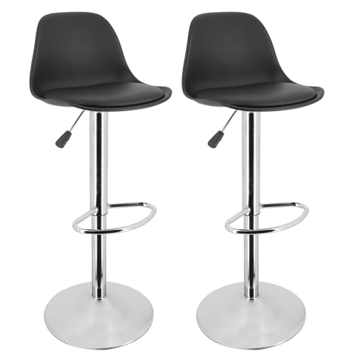 Juego de 2 Butacos de Barra, Altura Ajustable y Giro de 360°, con Espaldar y Reposapiés, Tapizados en Cuero Sintético, Estilo Moderno, Color Negro miniatura 1
