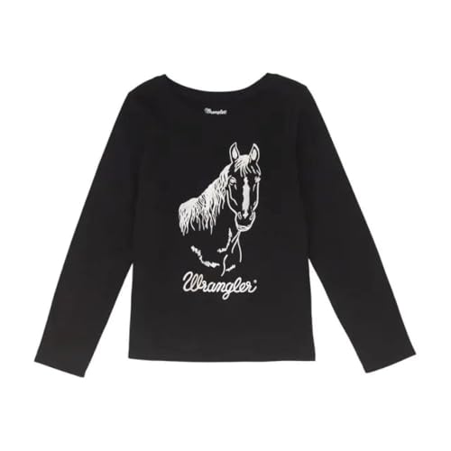 Wrangler Youth Girl's Horse Long Sleeve Shirt Black - 112355918 (US, Alpha, Small, Regular, Black)