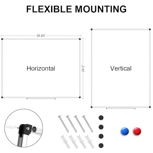 Image of XBoard Porcelain Magnetic Dry Erase Board 36 x 24 Inch, Porcelain Whiteboard with Aluminium Frame & Marker Tray 3' x 2' | Wall Mounted Magnetic White Board for Home School Office