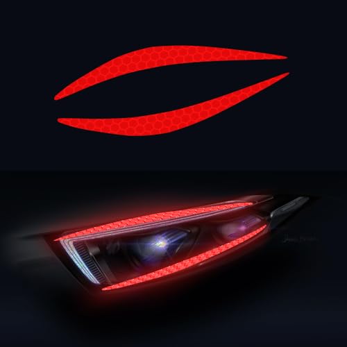 Image of 4 Pcs Reflective Eyeliner Car Decals-2 Pair Super Bright Vinyl Stickers for Headlights, High Reflective Car Headlight Eyelashes Sticker Cute Girl Car Accessory (Red)