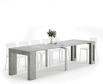 Mobili Fiver, Easy, Extendable Console Table with Extension Leaves Holder, 17.7(120.1) x35.4 in, Concrete Effect, Grey, Made in Italy
