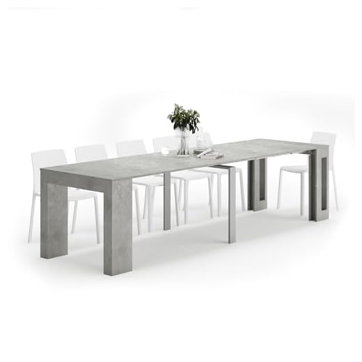 Mobili Fiver, Tavolo Consolle Allungabile con porta prolunghe Easy, 45(305) x 90 cm, Grigio Cemento, fino a 12 posti, Consolle da ingresso e sala, Made in Italy