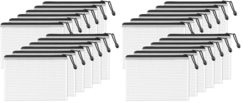 Image of SUNEE Plastic Mesh Zipper Pouch 7.8x10.8 in (Black, 24 Packs), Small Water-Resistant Zip Bag for School Office Supplies, Pencil Organizing Storage