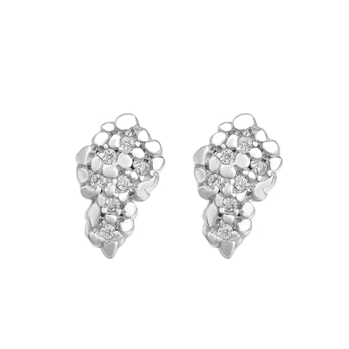 Mens Ladies 14K White Gold Over Silver Lab Diamond Nugget Earrings Screw Back Studs Iced Out aretes para hombre - Men's Earrings, Screw Back, Men's Jewelry, Hip hop Earring