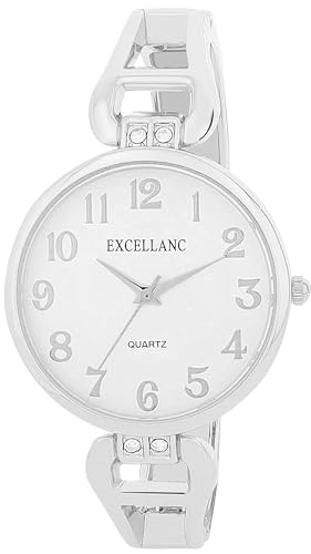 Excellanc Damen-Spangenuhr Armreif-Metallarmband lesbare Ziffern Analog Länge 15 cm Quarz-Armbanduhr Geschenkidee für Frauen (Silber)