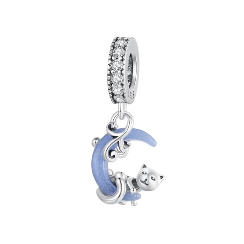 Qings - Qings Charmes de Chat Lune pour Bracelets et Colliers en Argent 925 Lumineux Charms Animaux Cat pour Femmes Filles - -10%