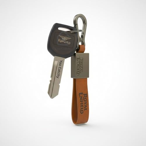Image of Premium Leather Keychain Metal Hook Compatible with Durable Faux Leather Brown Strap with Heavy-Duty Alloy Clip Stylish Bike & Car Key Holder