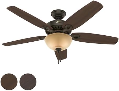 Hunter Fan 52in Traditional Brushed Nickel Ceiling Fan with Cased White Glass Light Kit, 5 Blade (Renewed) (New Bronze)